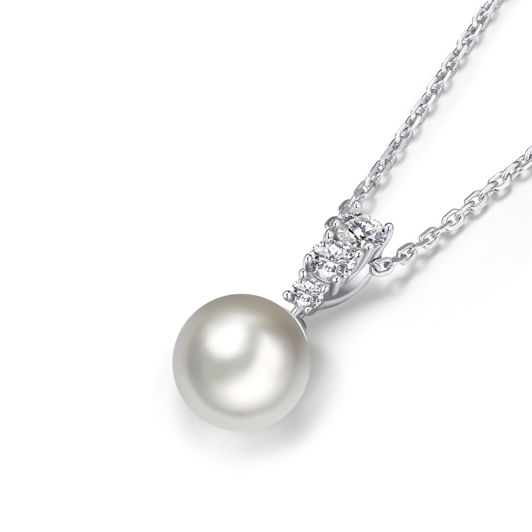 Freshwater Cultured Pearl Necklace with 3-Stone in White Gold (1/2 Ct. VVS1)