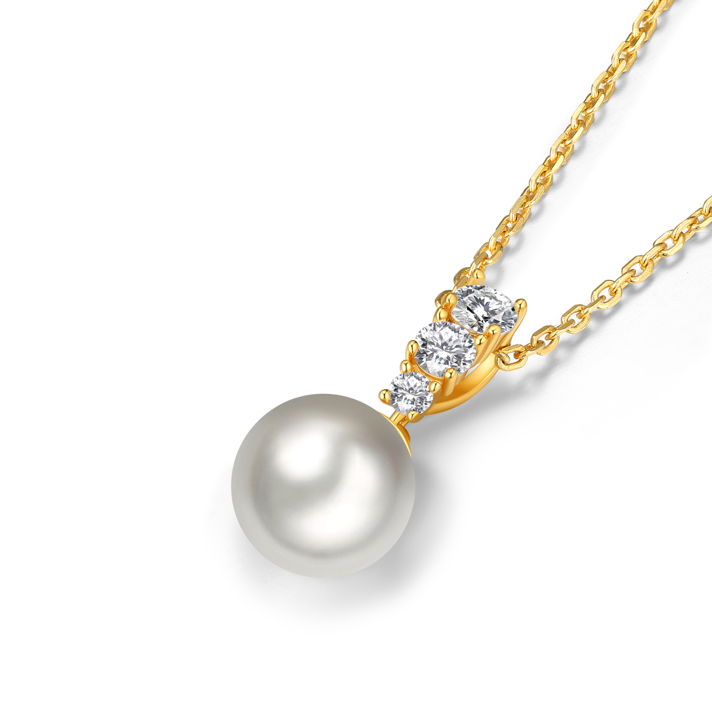 Freshwater Cultured Pearl Necklace with 3-Stone in Yellow Gold (1/2 Ct. VVS1)