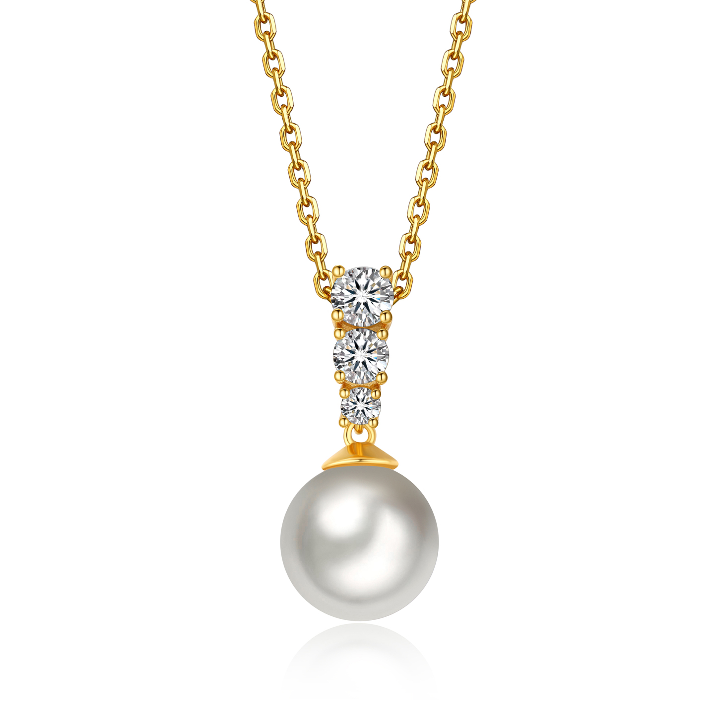 Freshwater Cultured Pearl Necklace with 3-Stone in Yellow Gold (1/2 Ct. VVS1)
