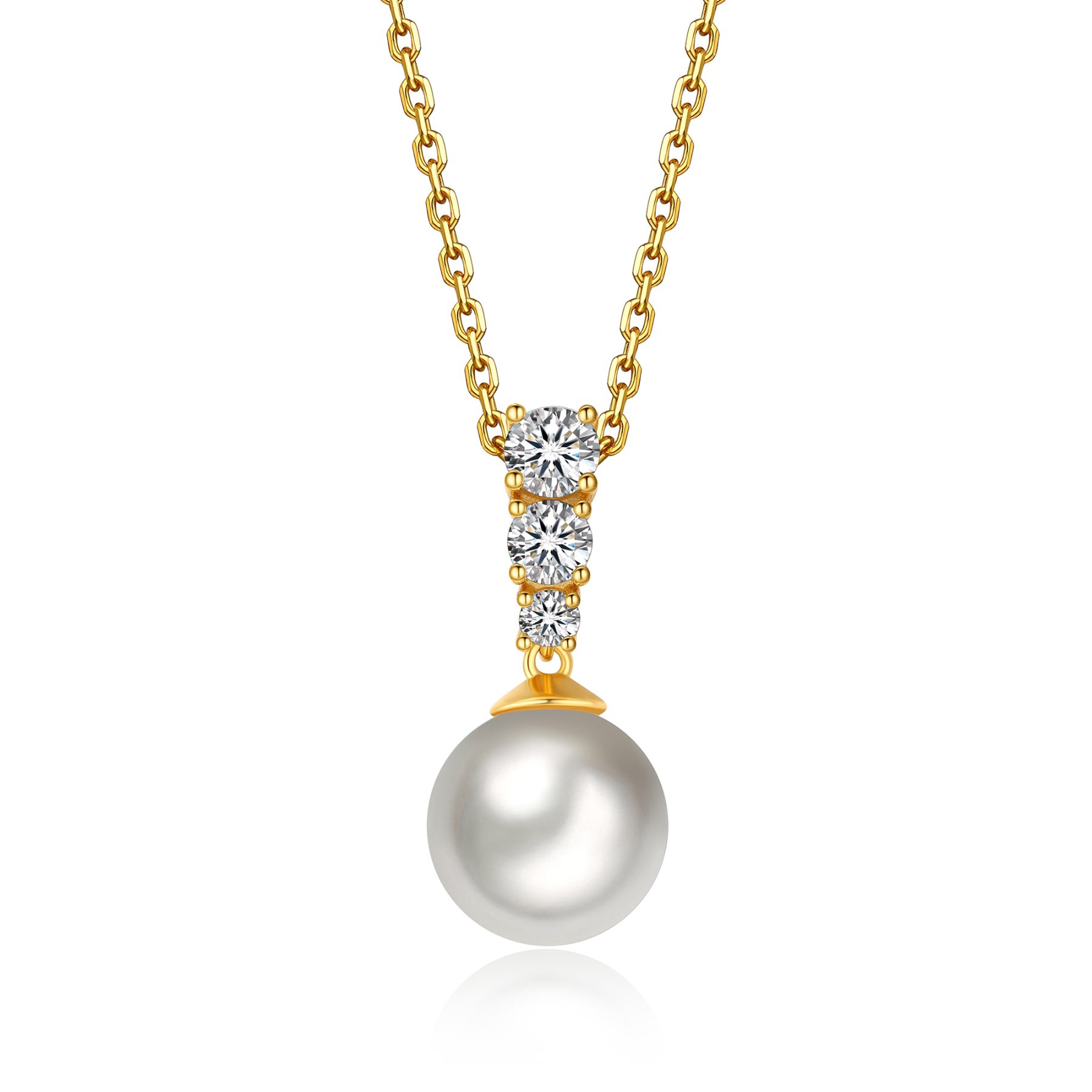 Freshwater Cultured Pearl Necklace with 3-Stone in Yellow Gold (1/2 Ct. VVS1)