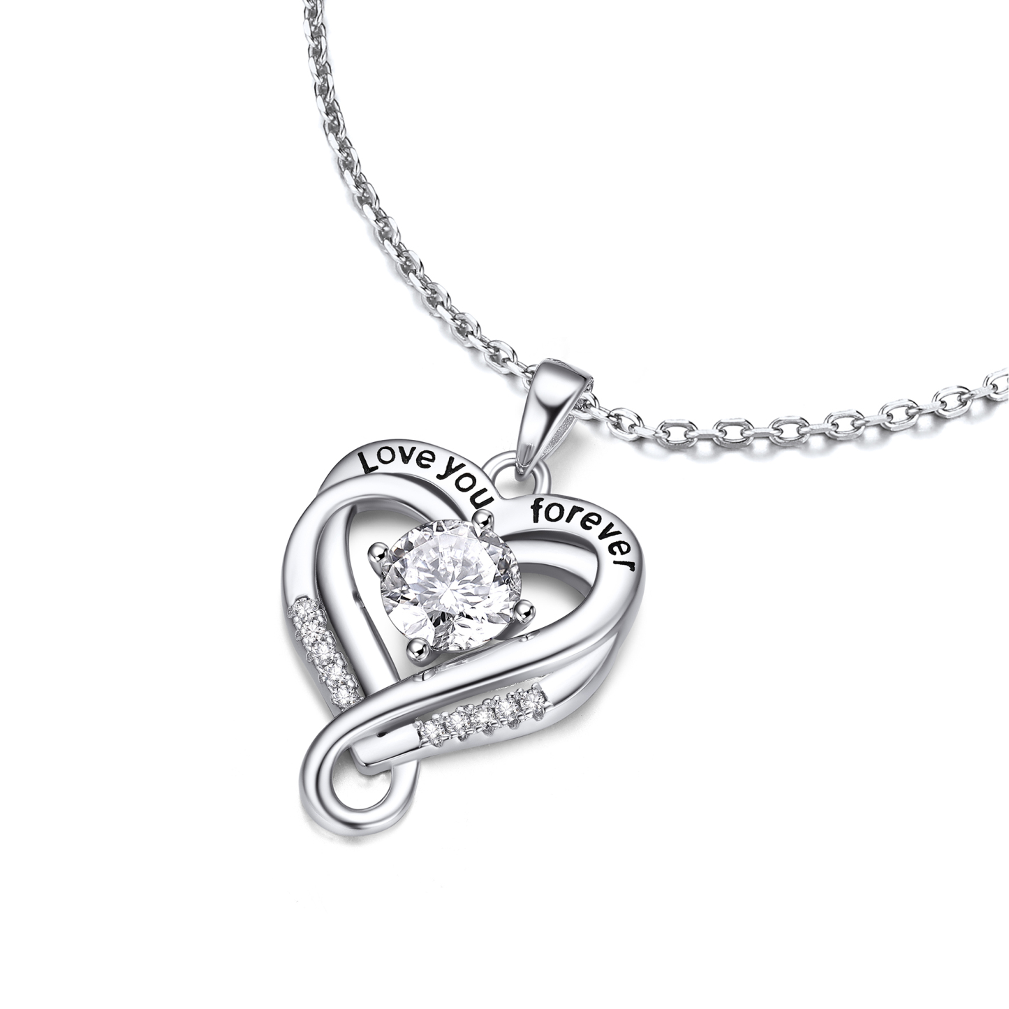 Double Heart Pendant Moissanite Infinity Necklace in White Gold (1 Ct. VVS1)
