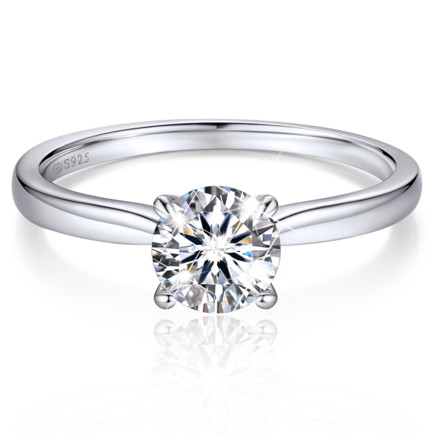 Four Prong Solitaire Moissanite Engagement Ring in White Gold-01