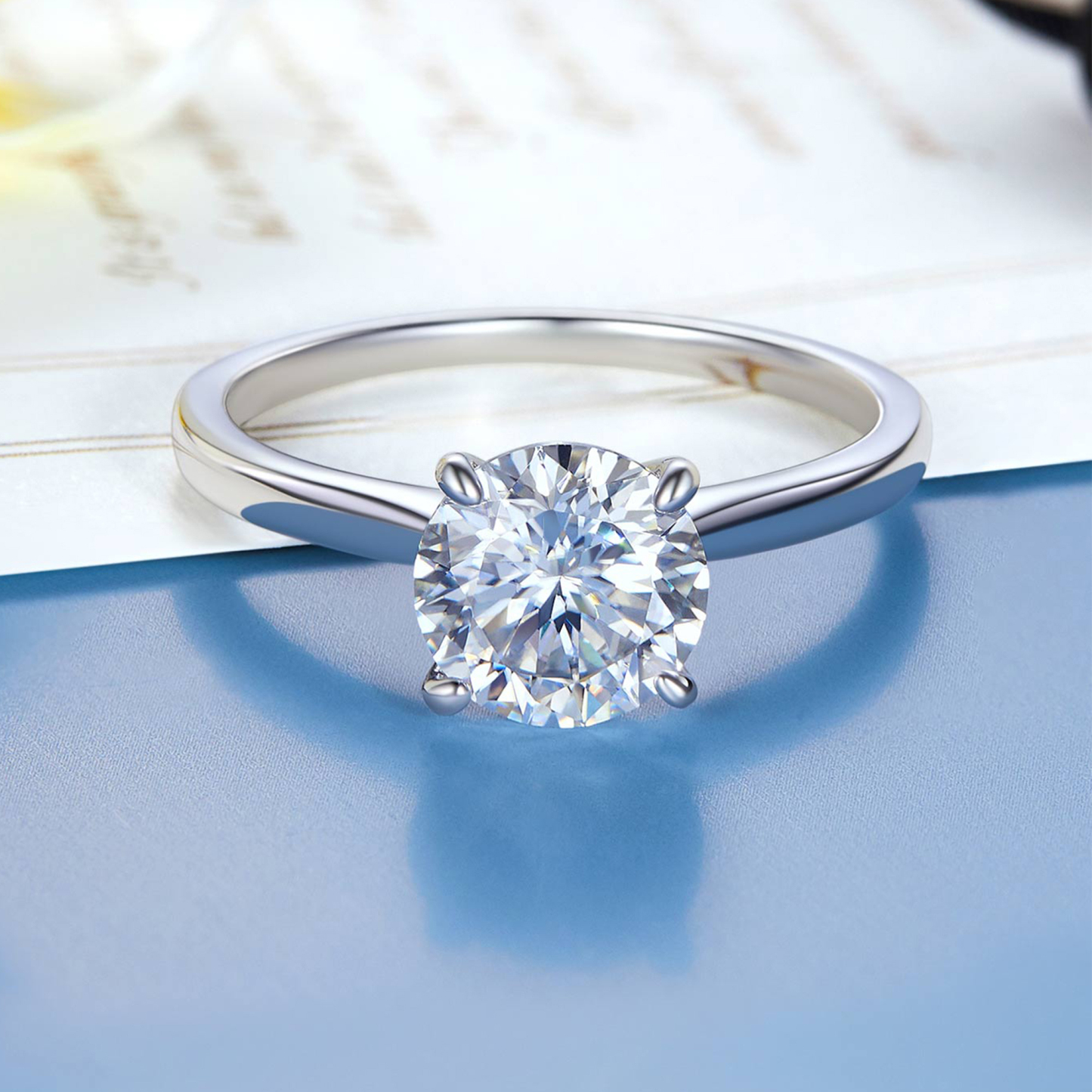 (测试) 925 Sterling Silver Four Prong Solitaire Moissanite Engagement Ring (D Color VVS1)