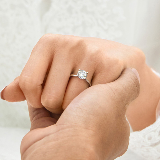 Four Prong Solitaire Moissanite Engagement Ring in White Gold for Women