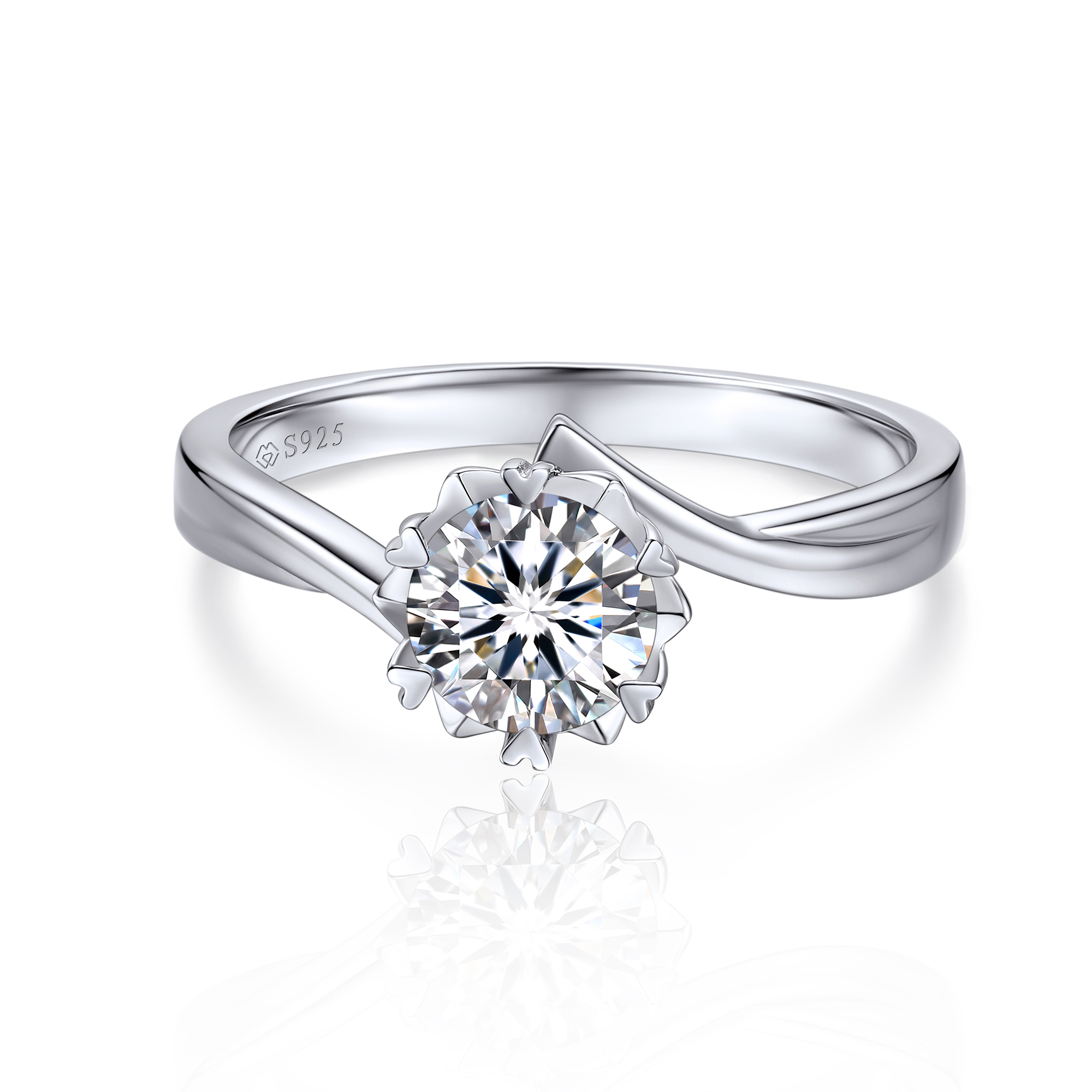 Snowflake Round Solitaire Moissanite Engagement Ring (D Color VVS1)