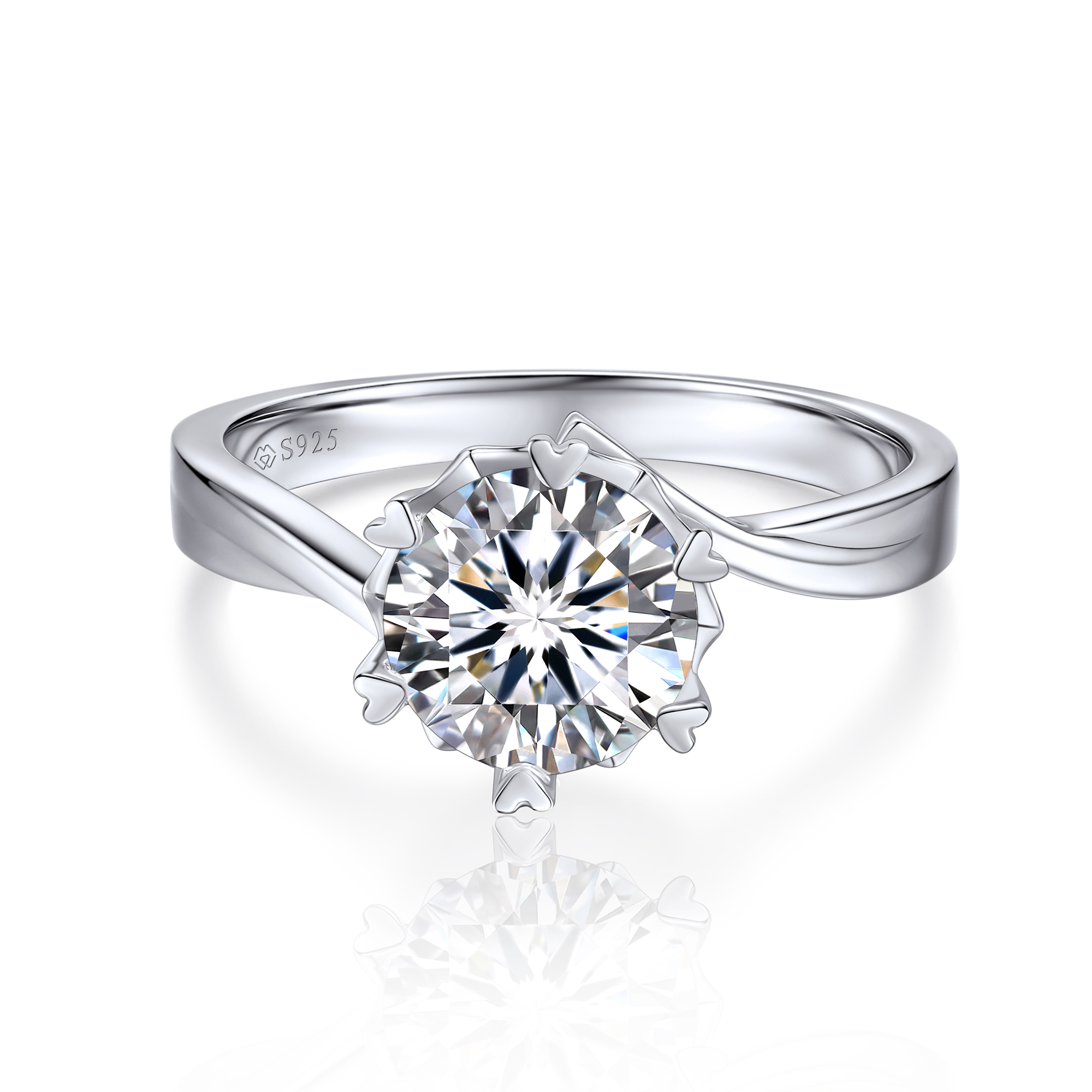 Snowflake Round Solitaire Moissanite Engagement Ring (D Color VVS1)