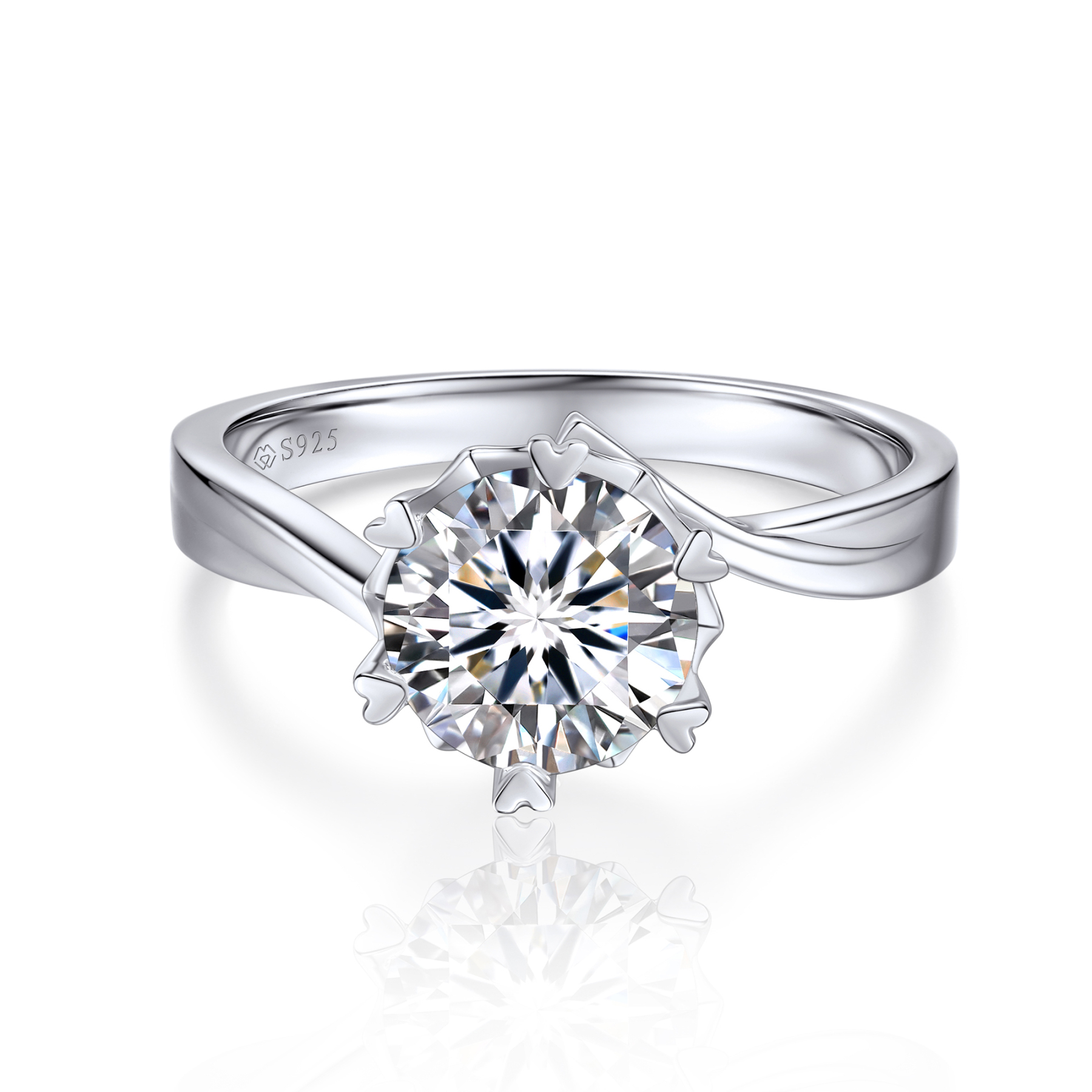 Snowflake Round Solitaire Moissanite Engagement Ring (D Color VVS1)