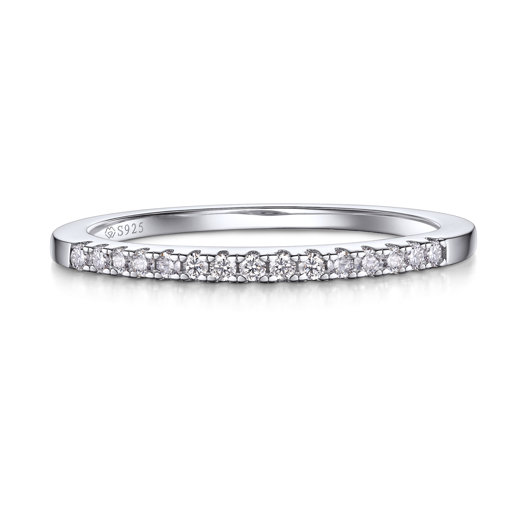 925 Sterling Silver Pavé Moissanite Eternity Wedding Ring (D Color VVS1)