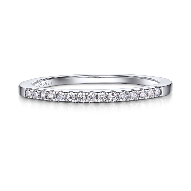 Half Pavé Eternity Ring Moissanite Wedding Ring in White Gold-01