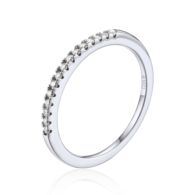 Half Pavé Eternity Ring Moissanite Wedding Ring in White Gold-02