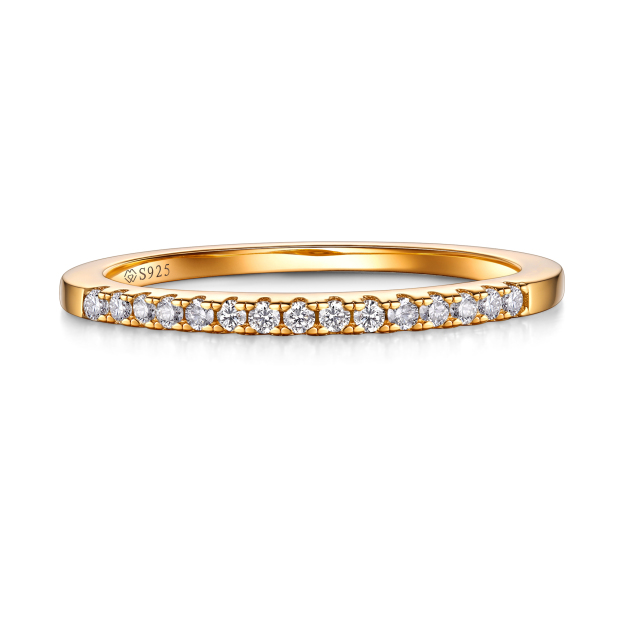 Half Pavé Eternity Ring Moissanite Wedding Ring in Yellow Gold-01
