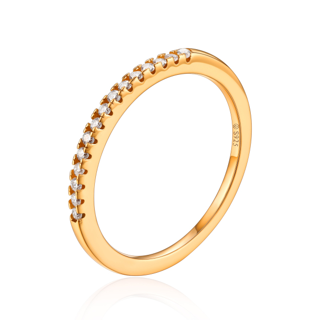 Half Pavé Eternity Ring Moissanite Wedding Ring in Yellow Gold-02