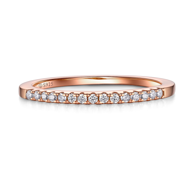 Half Pavé Eternity Ring Moissanite Wedding Ring in Rose Gold-01