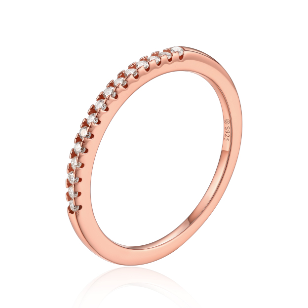 Half Pavé Eternity Ring Moissanite Wedding Ring in Rose Gold-02