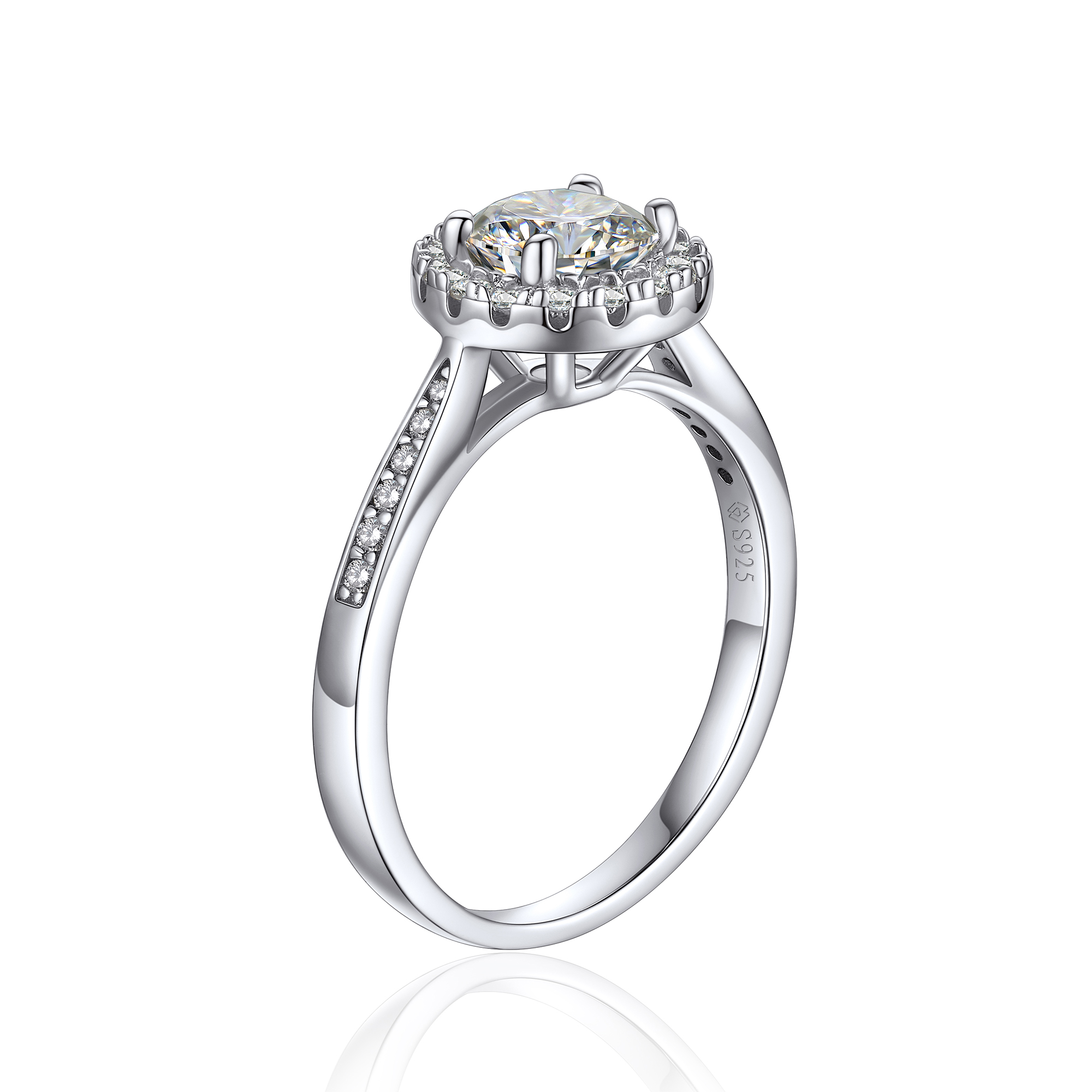 Halo Round Moissanite Engagement Rings in White Gold (1 Ct. VVS1)