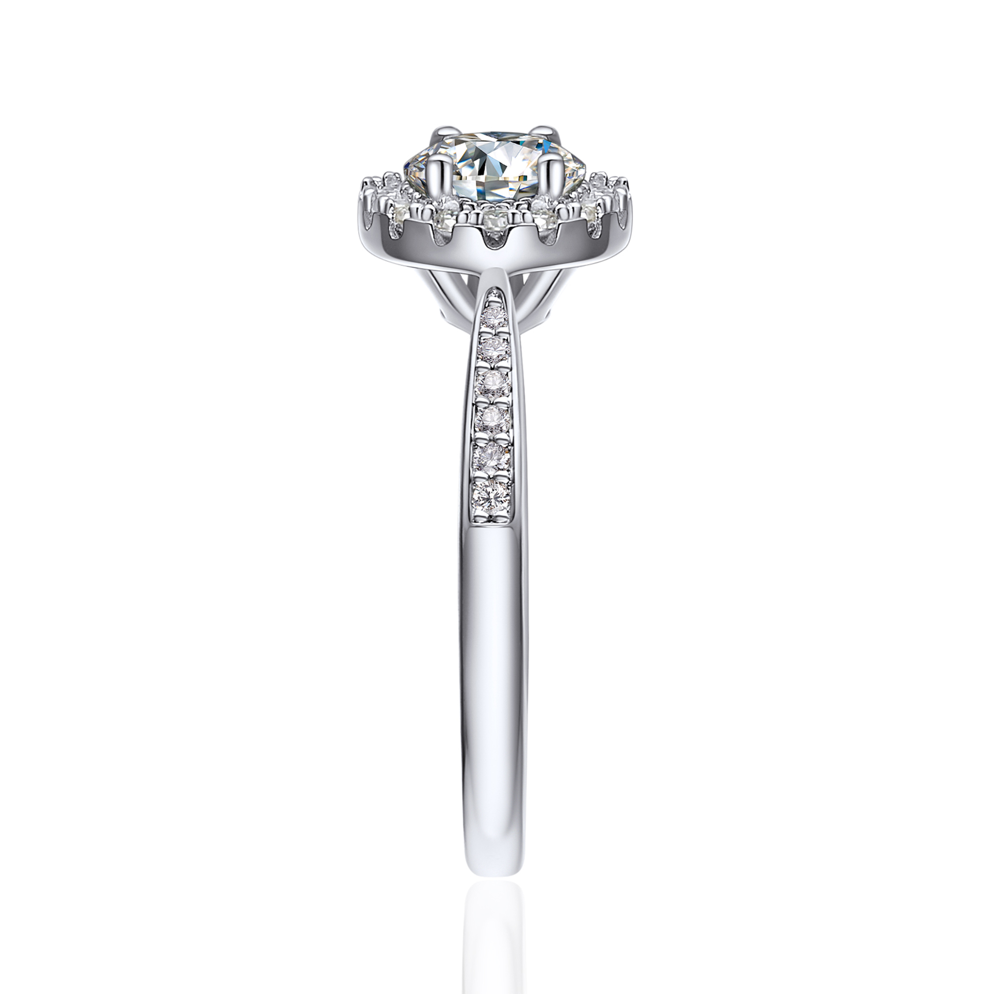 Halo Round Moissanite Engagement Rings in White Gold (1 Ct. VVS1)