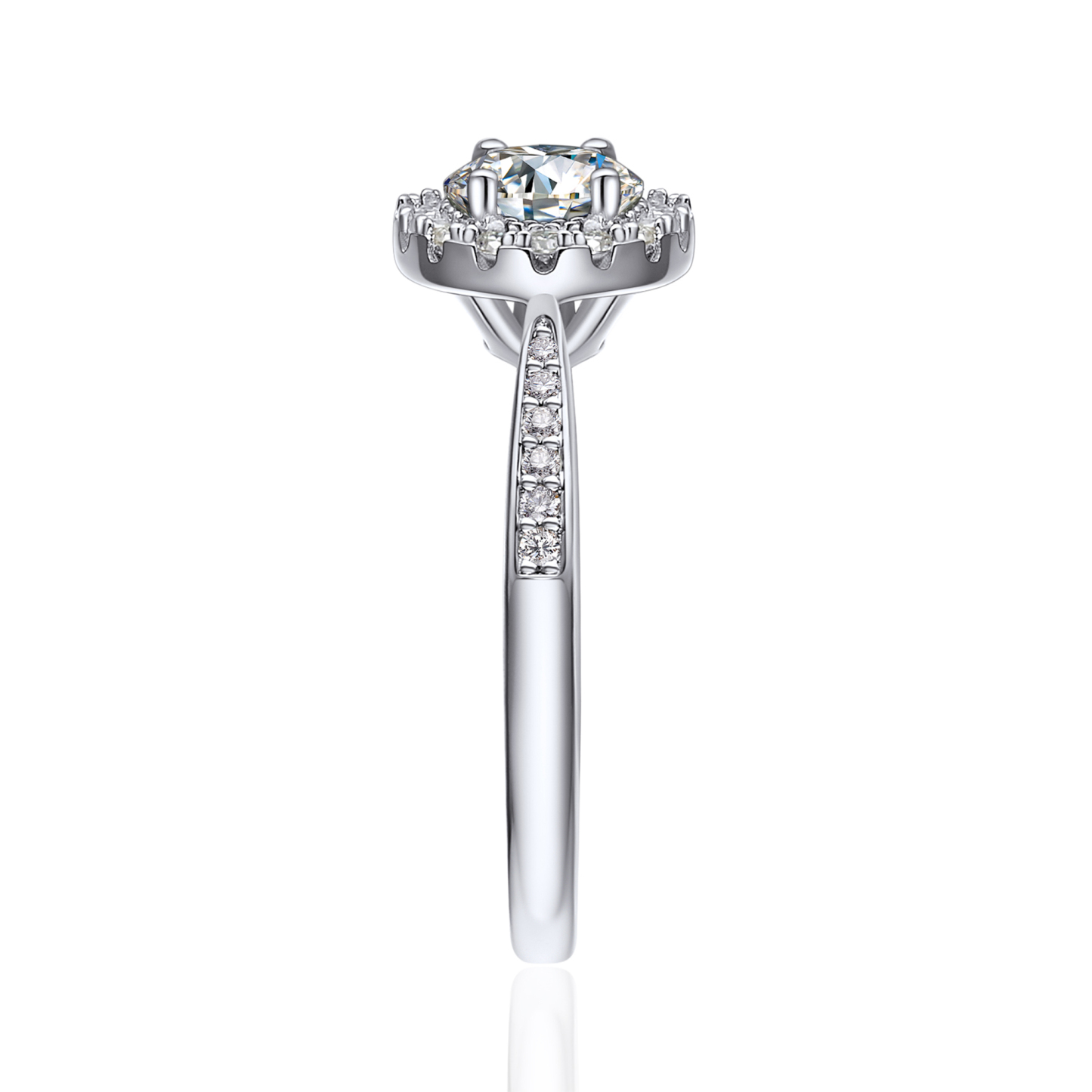 Halo Round Moissanite Engagement Rings in White Gold (1 Ct. VVS1)