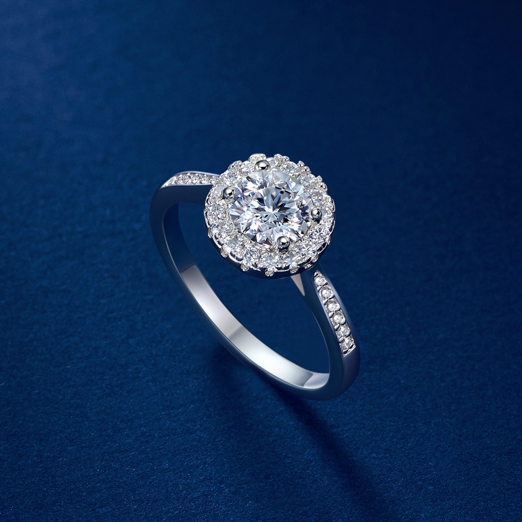 Halo Round Moissanite Engagement Rings in White Gold (1 Ct. VVS1)