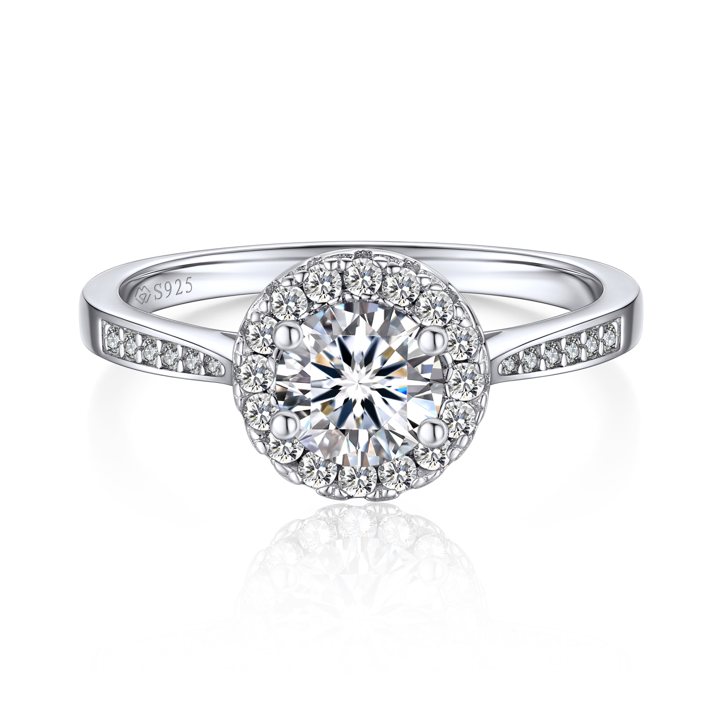 Halo Round Moissanite Engagement Rings in White Gold (1 Ct. VVS1)