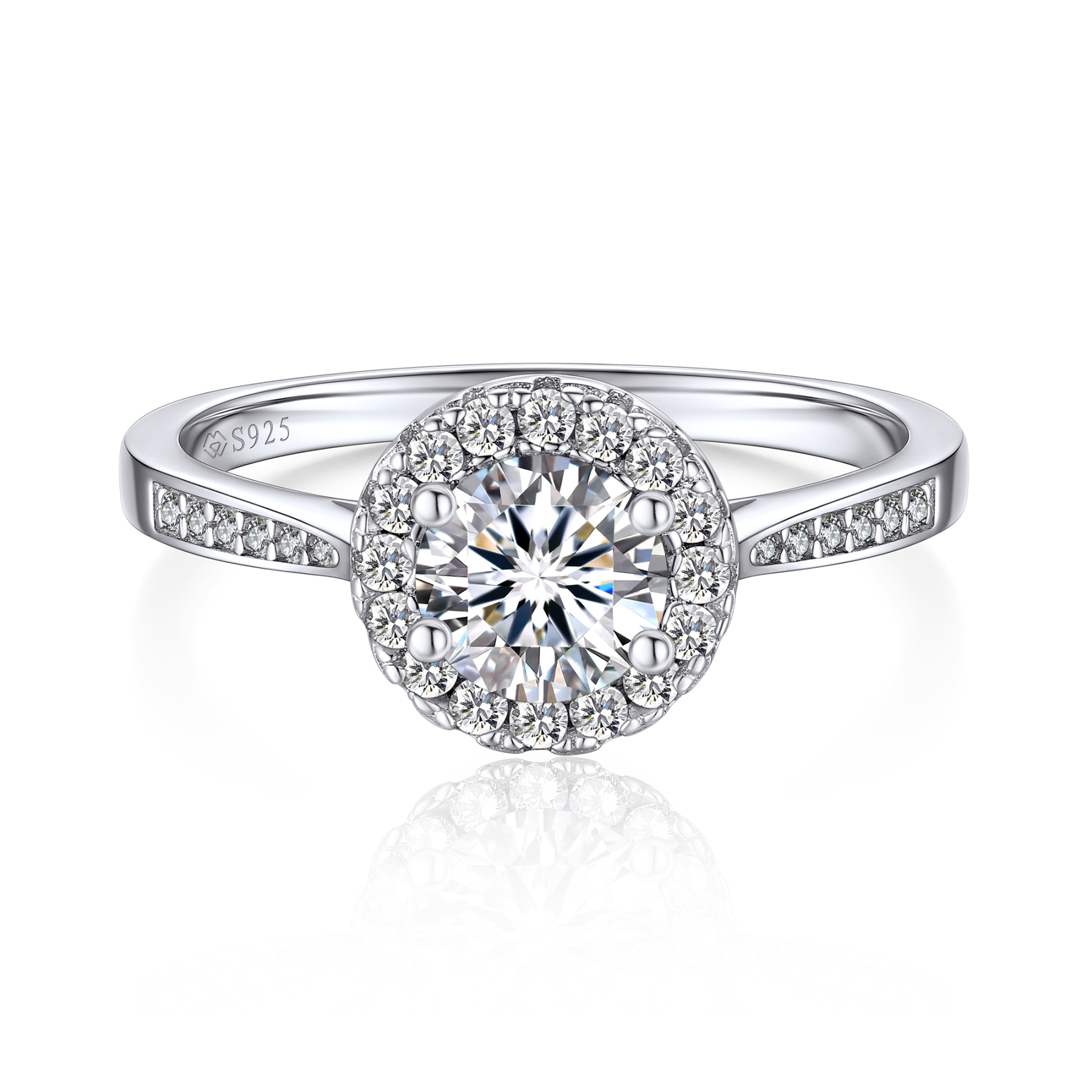 Halo Round Moissanite Engagement Rings in White Gold (1 Ct. VVS1)
