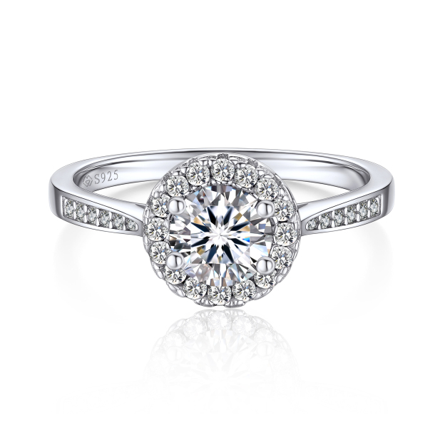 Halo Round Moissanite Engagement Rings in White Gold-01