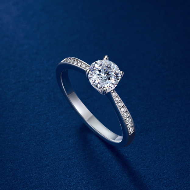 1 Carat Channel Set Round Moissanite Engagement Ring in White Gold, Sterling Silver-02