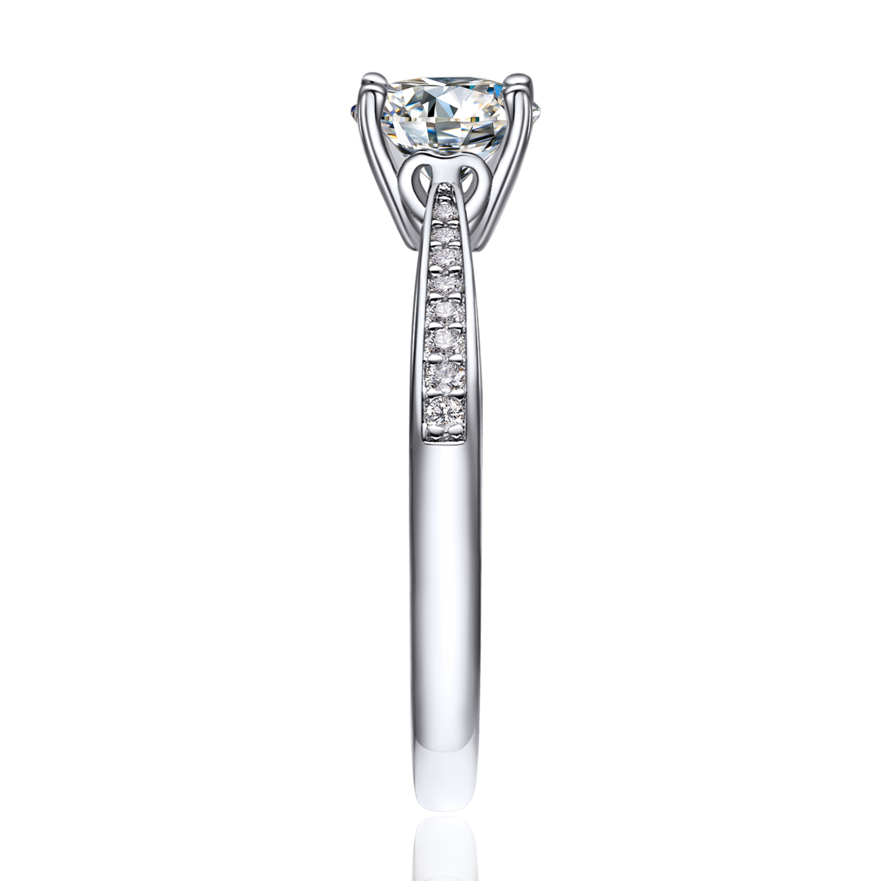 1 Carat Channel Set Round Halo Moissanite Engagement Rings (D Color VVS1)
