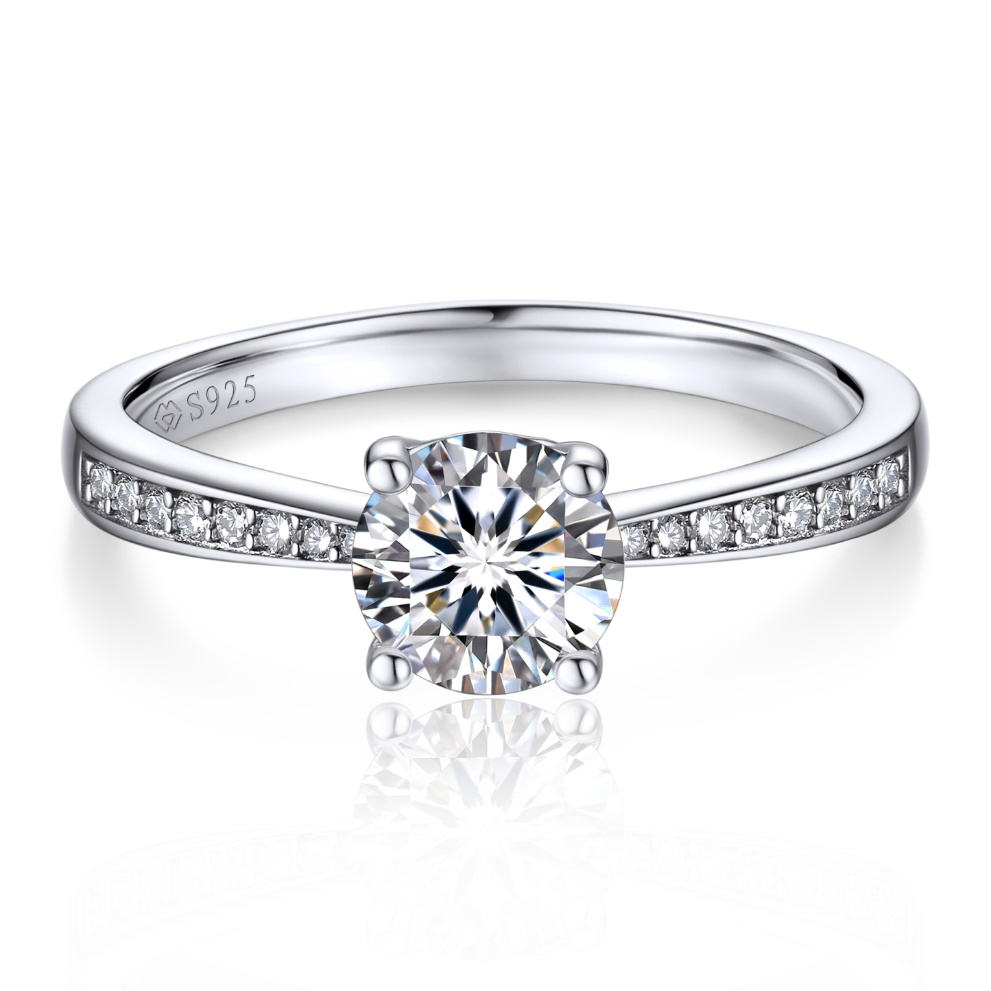 1 Carat Channel Set Round Halo Moissanite Engagement Rings (D Color VV