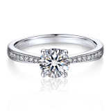 Moissanite Four-Prong Round Cut Channel Set Engagement Ring for Women in White Gold (1 Ct. VVS1)