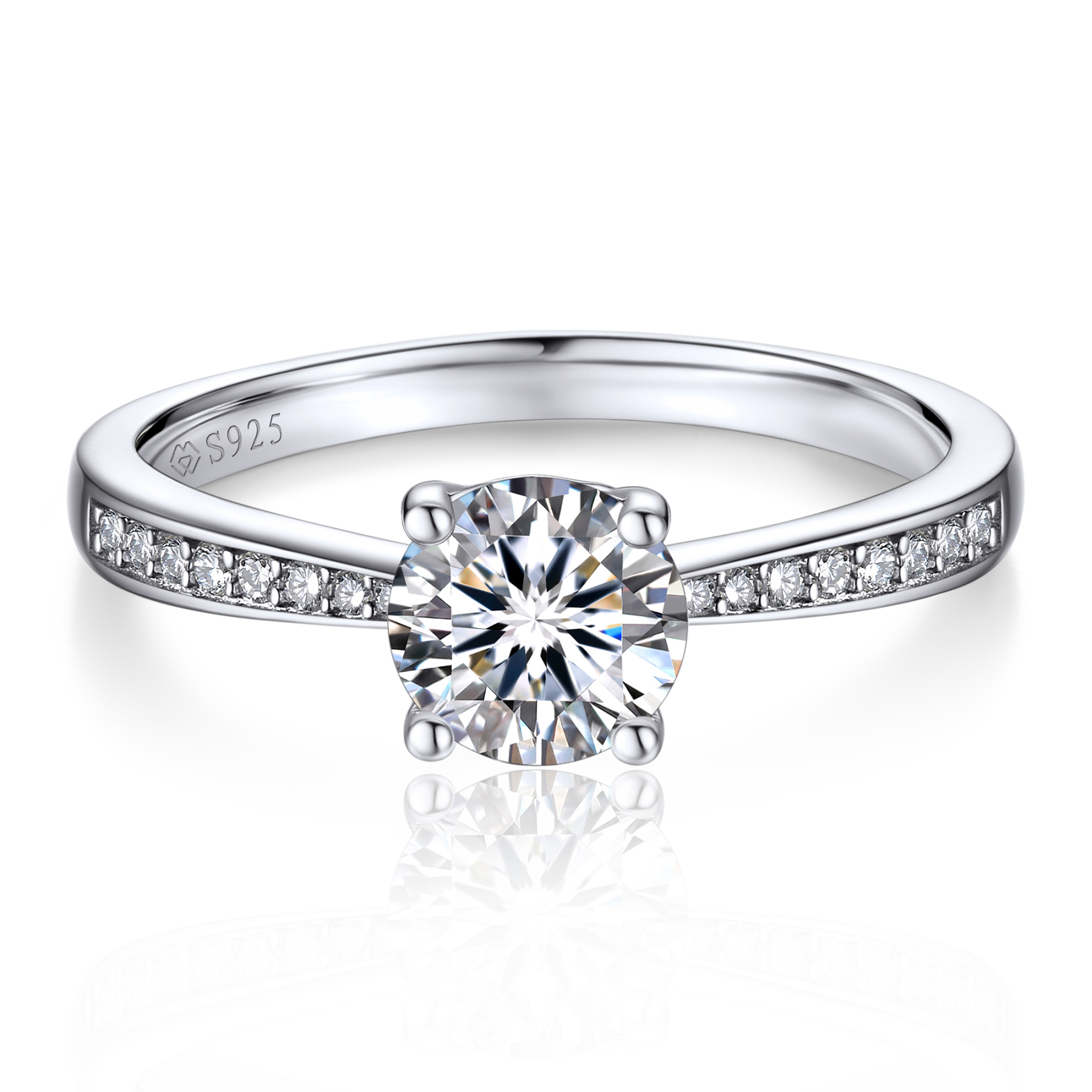 1 Carat Channel Set Round Halo Moissanite Engagement Rings (D Color VV