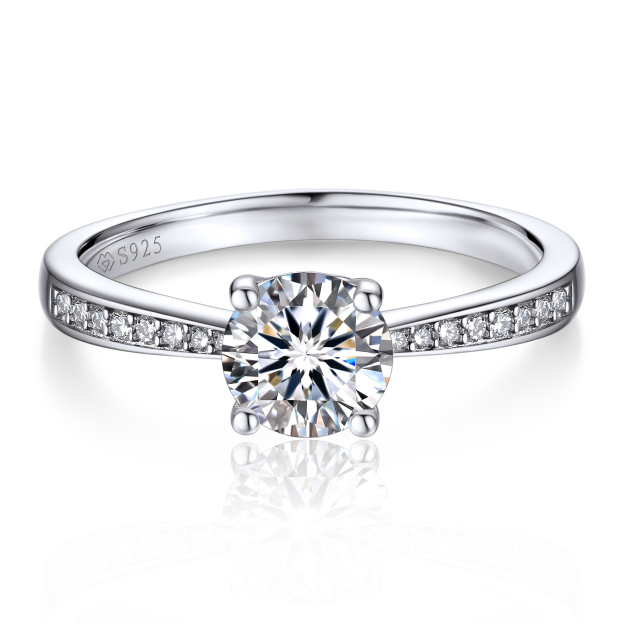 1 Carat Channel Set Round Moissanite Engagement Ring in White Gold-01