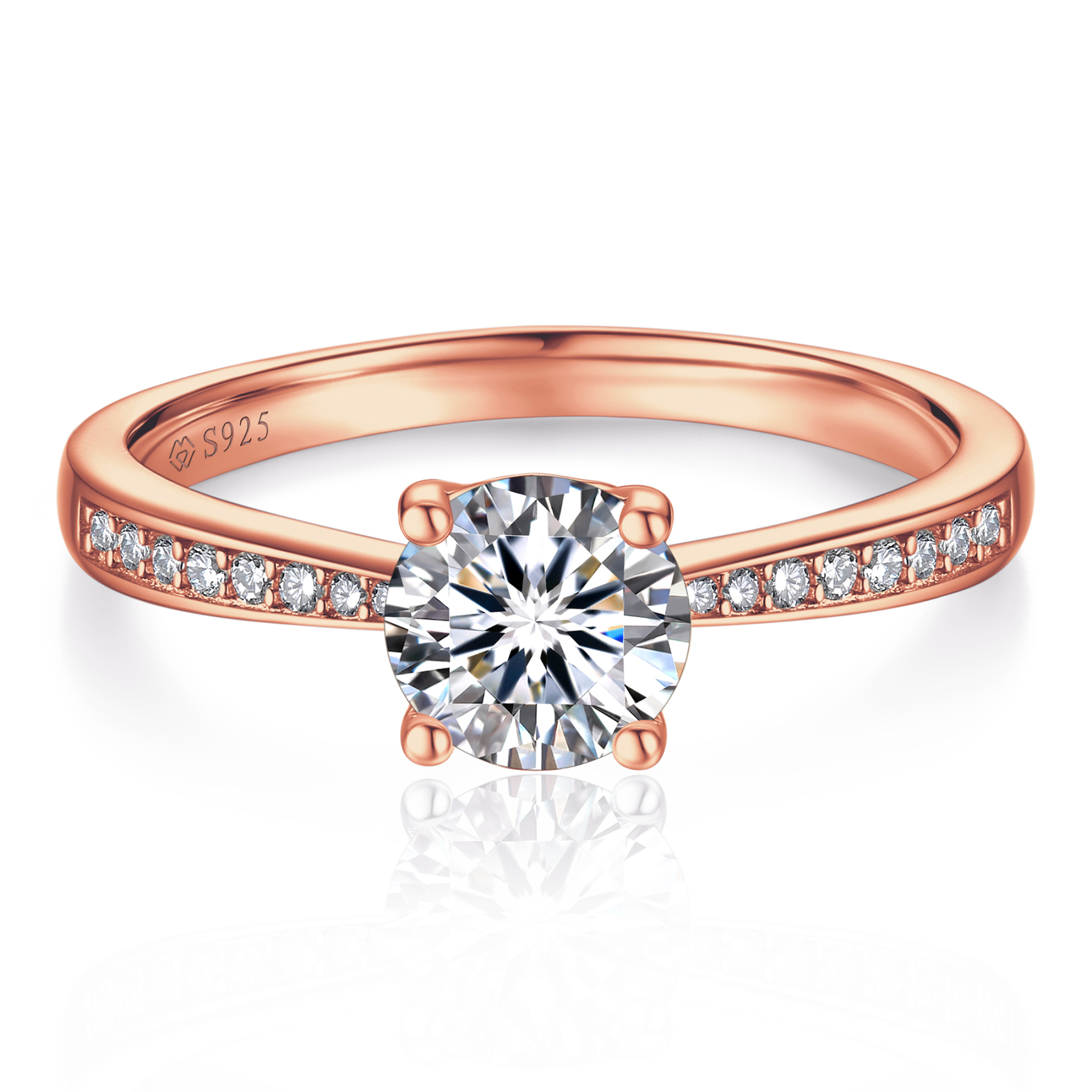 1 Carat Channel Set Round Halo Moissanite Engagement Rings (D Color VVS1)
