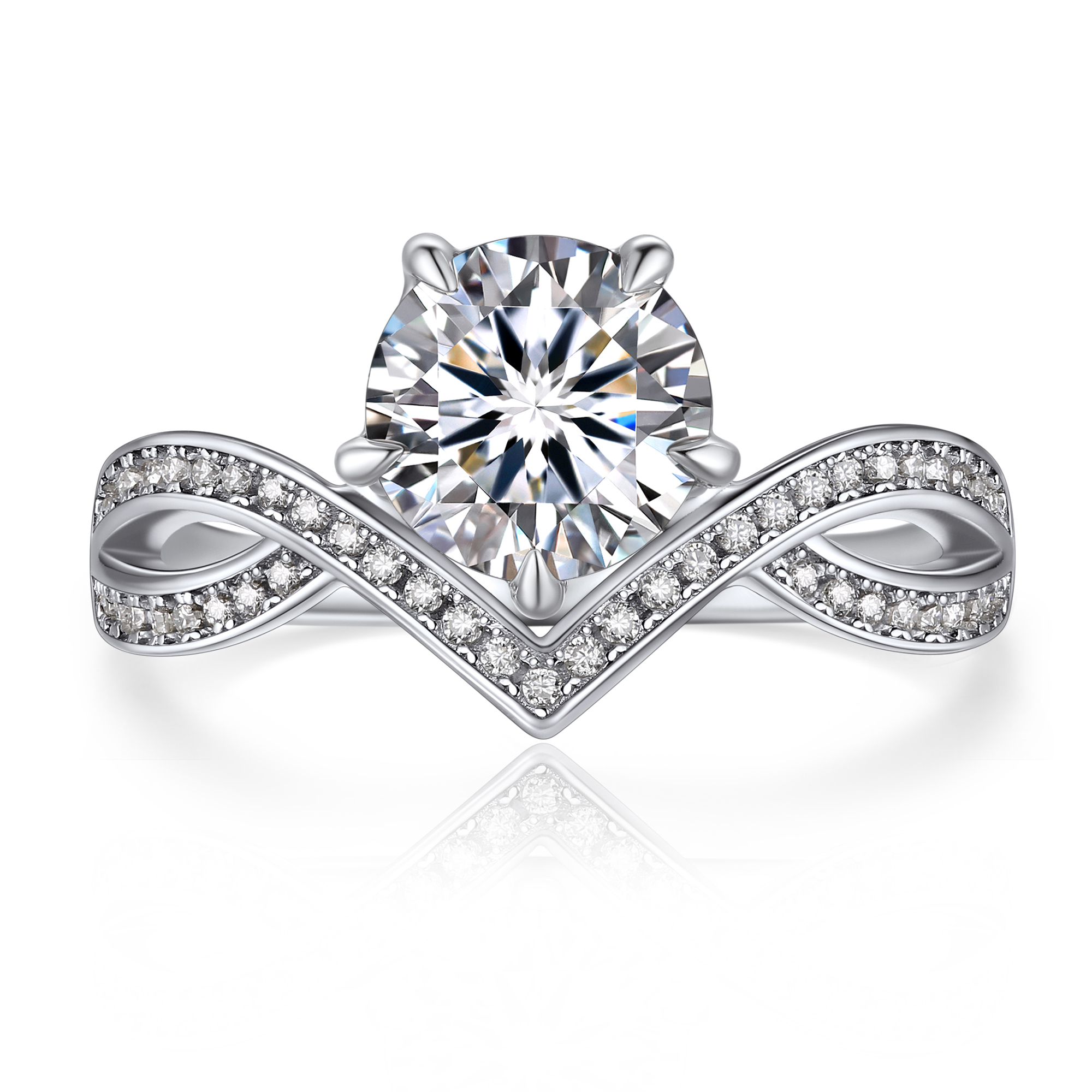 Channel Set Round Moissanite Princess Crown Engagement Rings (D Color VVS1)
