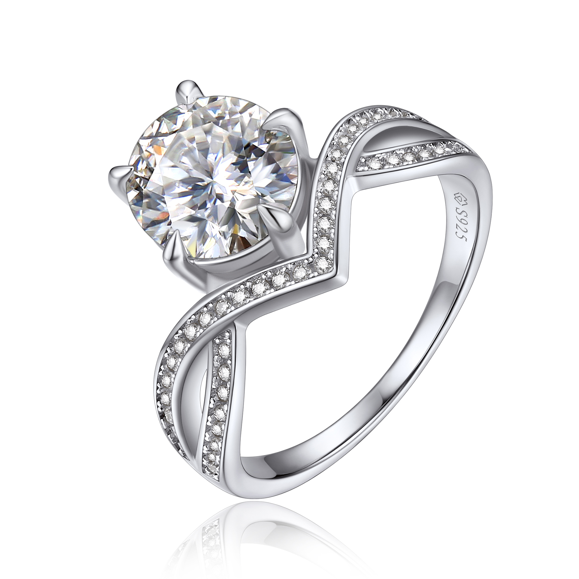 Channel Set Round Moissanite Princess Crown Engagement Rings (D Color VVS1)