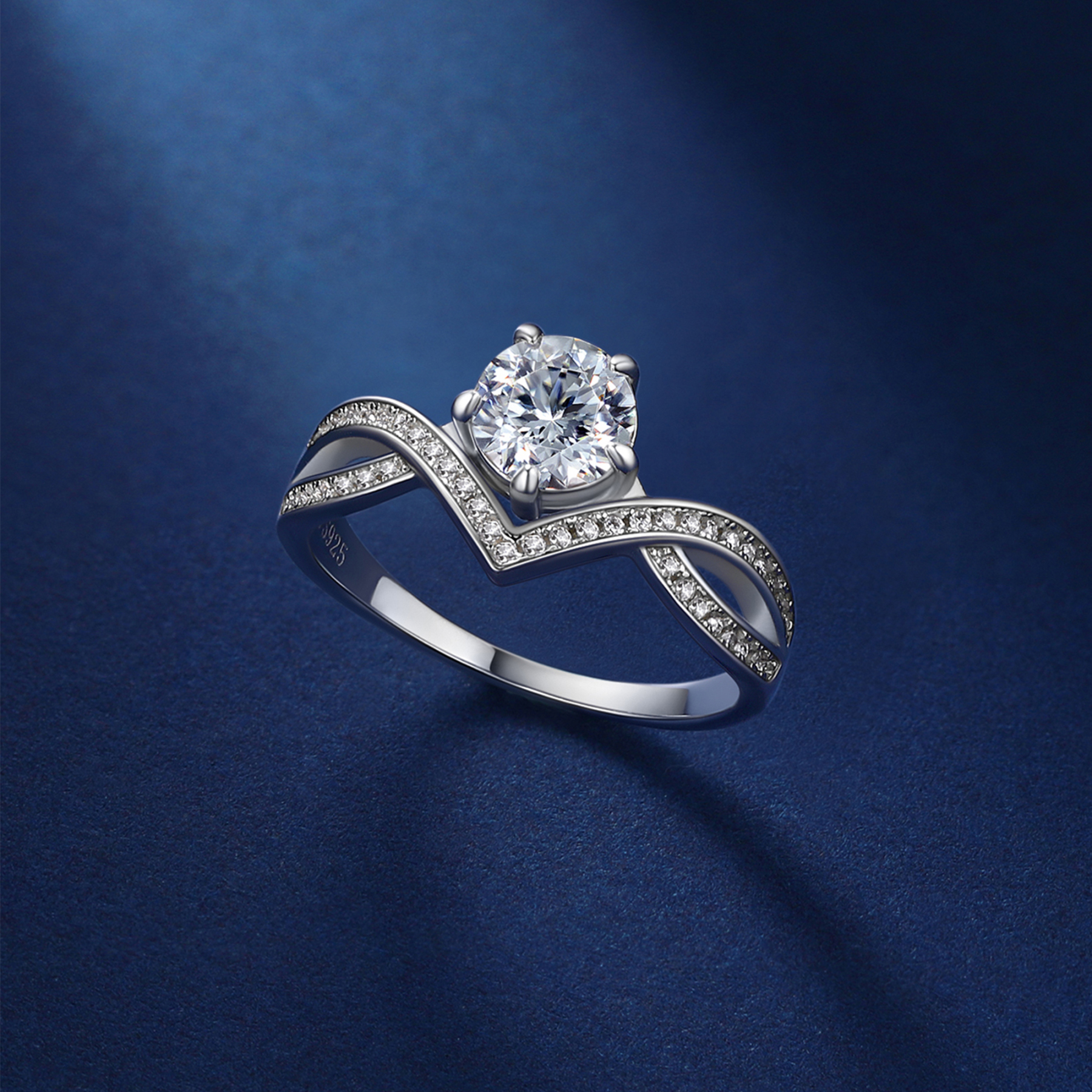 Channel Set Round Moissanite Princess Crown Engagement Rings (D Color VVS1)