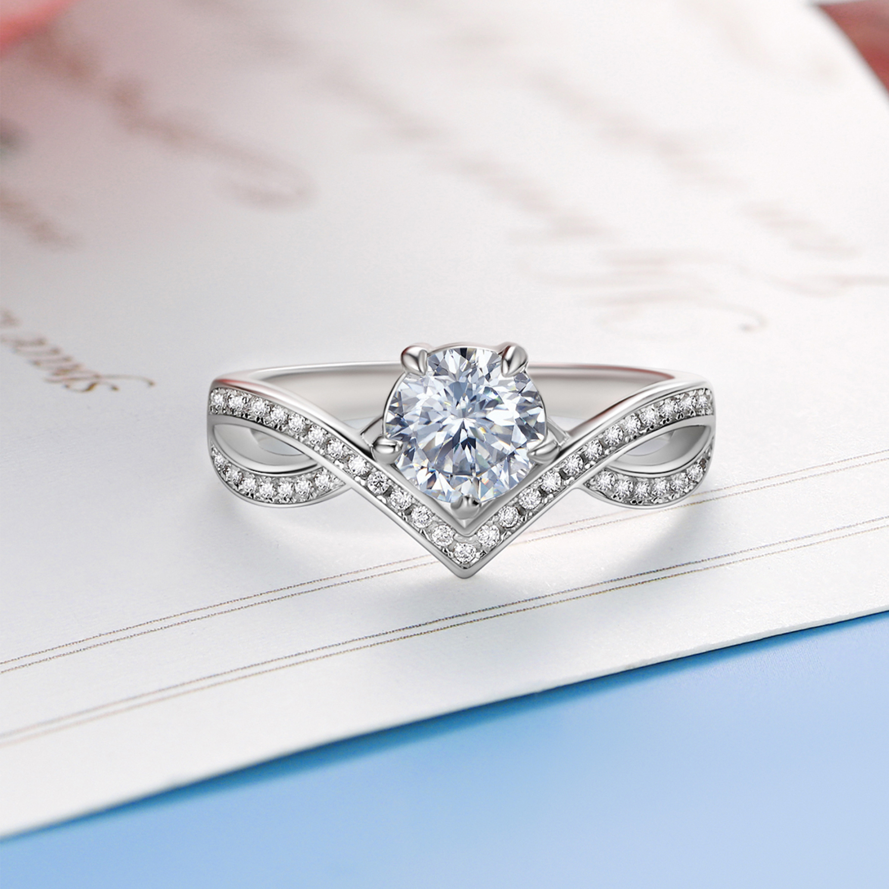 Channel Set Round Moissanite Princess Crown Engagement Rings (D Color VVS1)