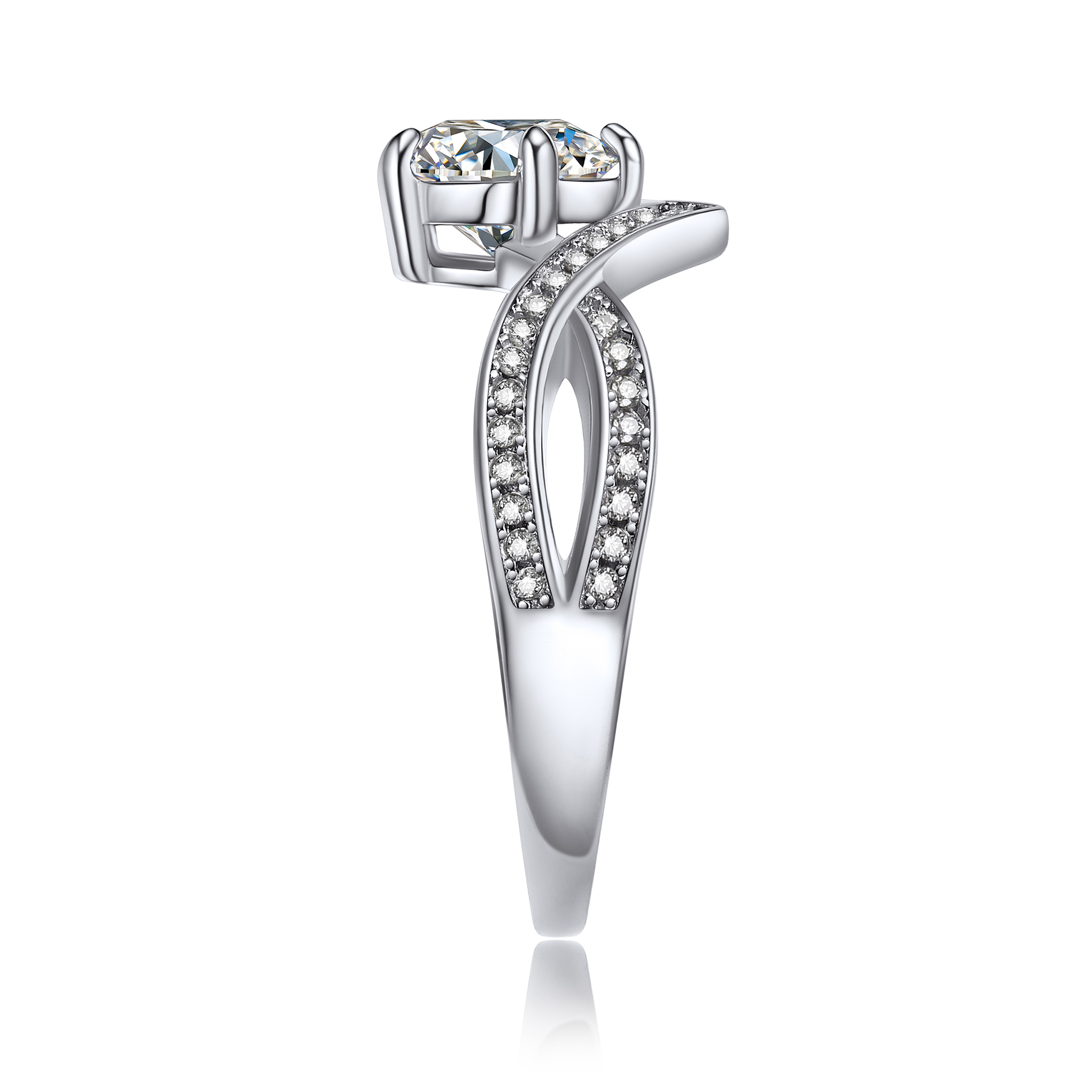 Channel Set Round Moissanite Princess Crown Engagement Rings (D Color VVS1)