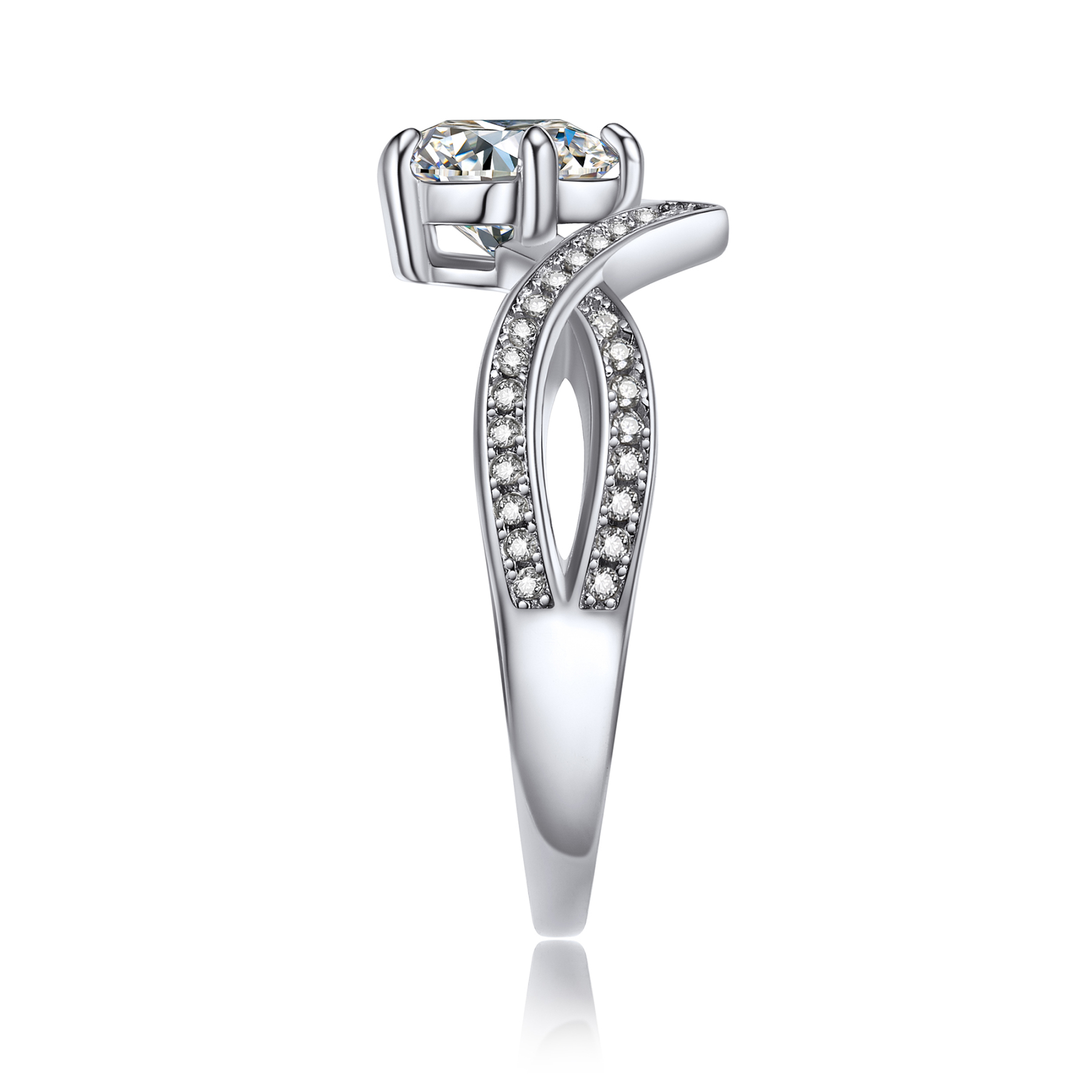Channel Set Round Moissanite Princess Crown Engagement Rings (D Color VVS1)