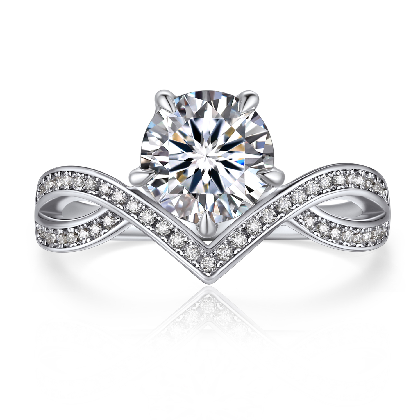 Channel Set Round Moissanite Princess Crown Engagement Rings (D Color VVS1)