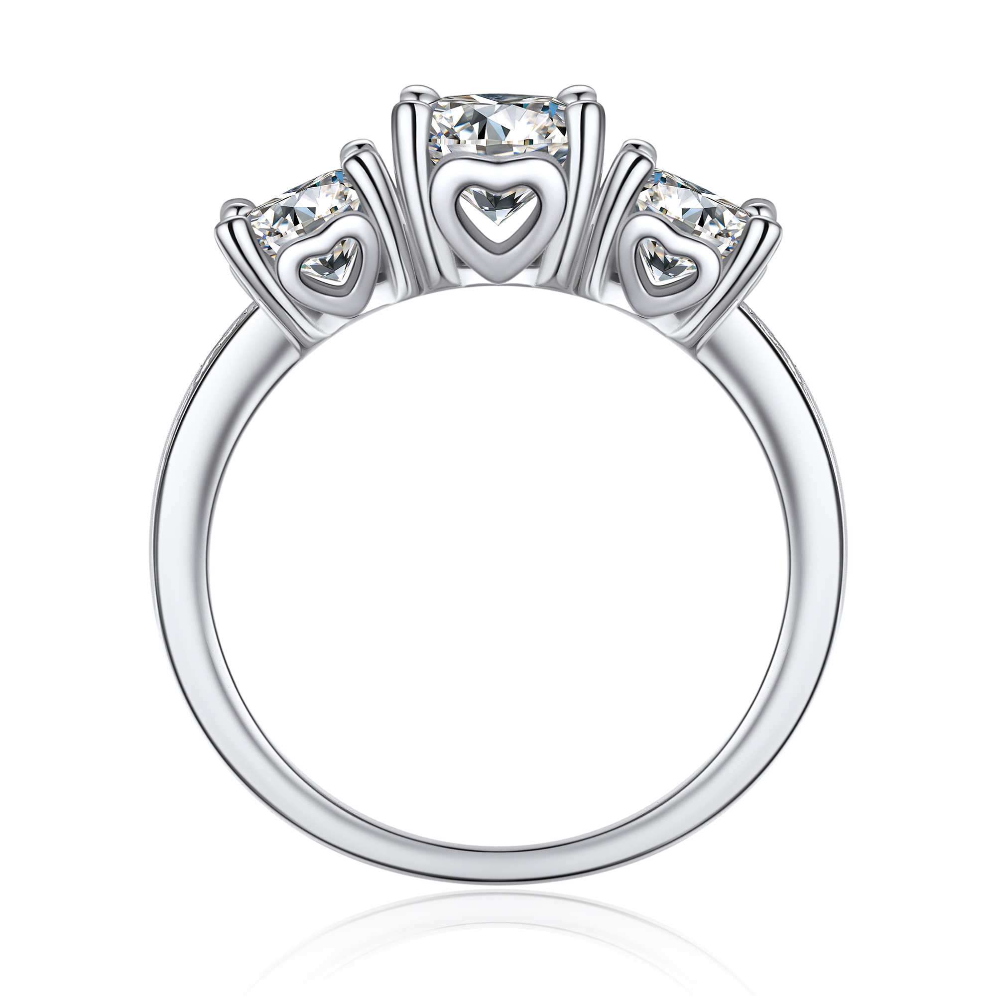 Three-Stone Round and Pavé Set Moissanite Engagement Ring (D Color VVS1)