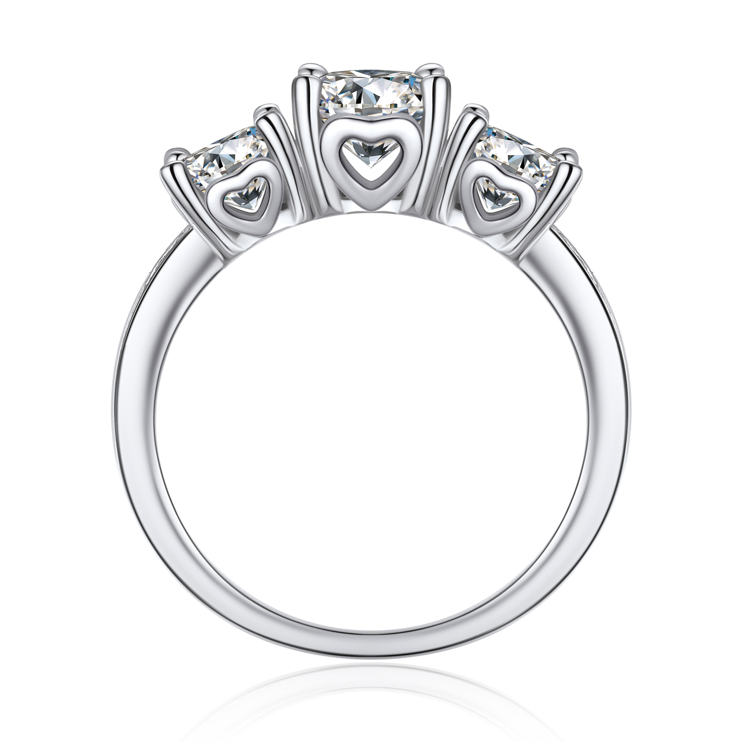 Three-Stone Round and Pavé Set Moissanite Engagement Ring (D Color VVS1)