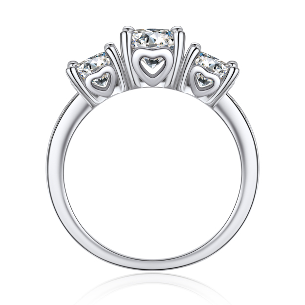 Three-Stone Channel Set Moissanite Engagement Ring with Side Heart in White Gold-03