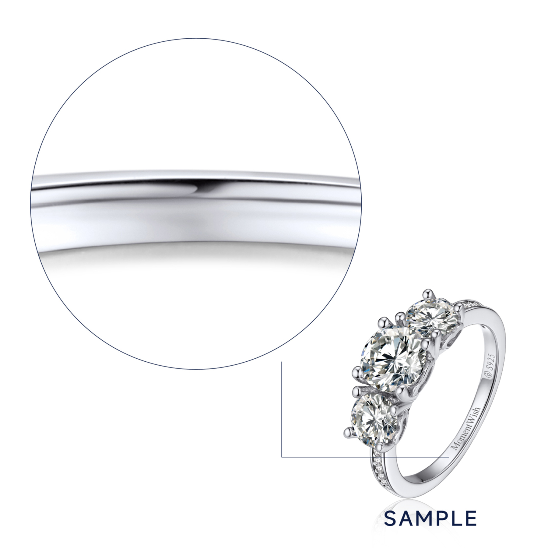 Three-Stone Round and Pavé Set Moissanite Engagement Ring (D Color VVS1)