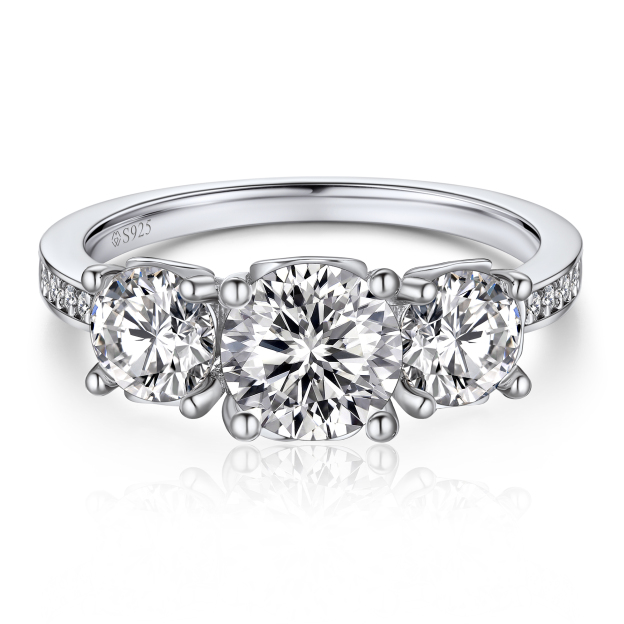 Three-Stone Channel Set Moissanite Engagement Ring with Side Heart in White Gold