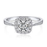 Moissanite Halo Cushion Cut Channel Set Engagement Ring for Women in White Gold (1 Ct. VVS1)