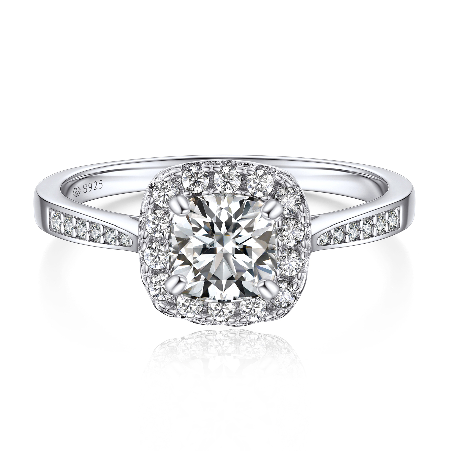 Halo Cushion Cut Moissanite Engagement Rings in White Gold (1 Ct. VVS1)