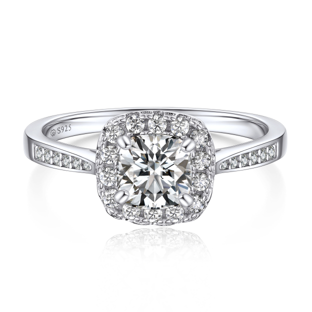 Halo Cushion Cut Channel Set Moissanite Engagement Ring in White Gold