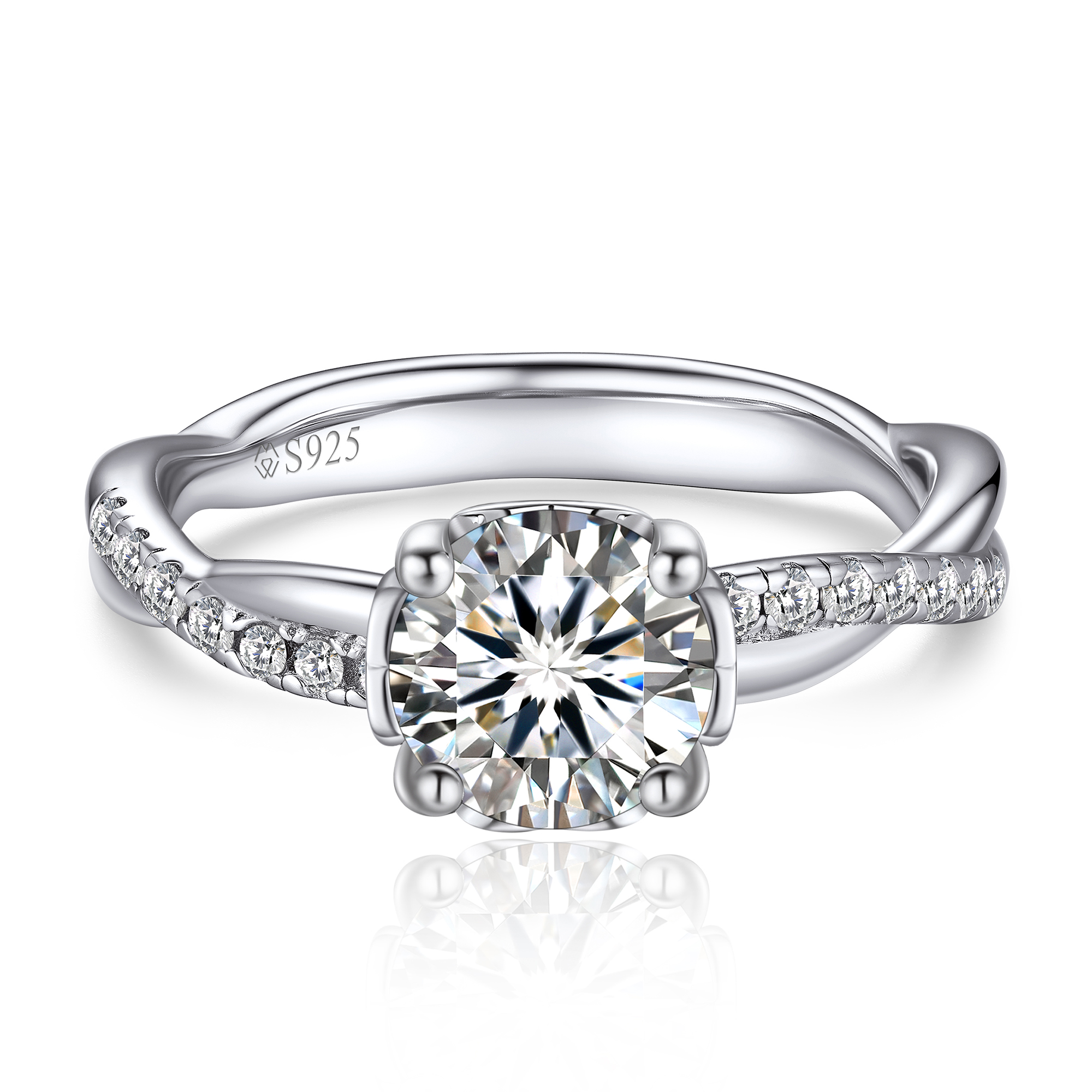 Petite Twisted Vine Pavé Round Moissanite Engagement Ring (1 Ct. VVS1)