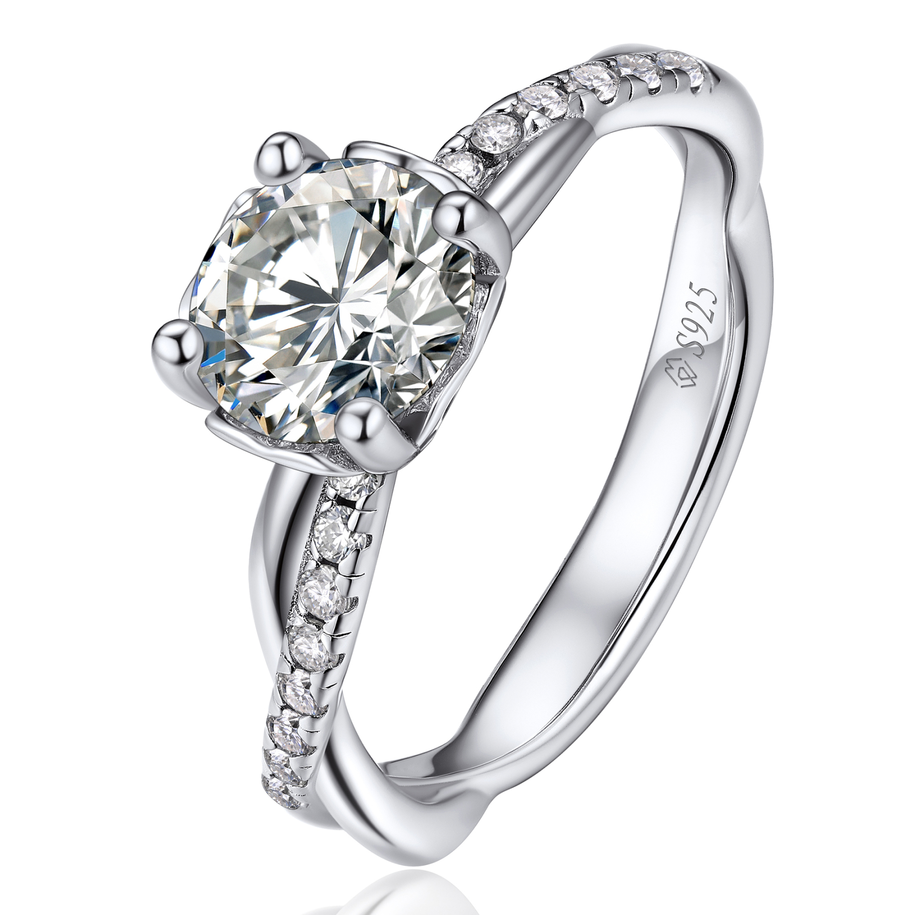 Petite Twisted Vine Pavé Round Moissanite Engagement Ring (1 Ct. VVS1)