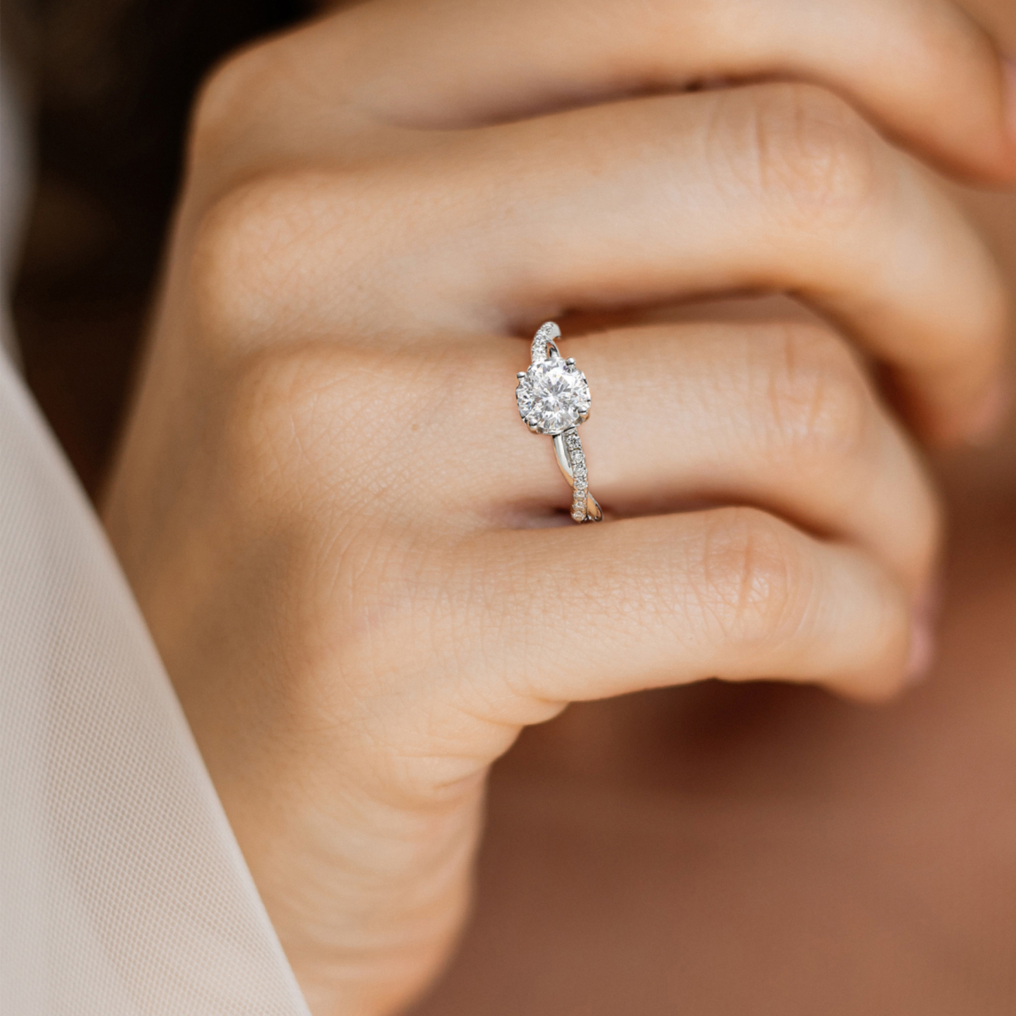 Petite Twisted Vine Pavé Round Moissanite Engagement Ring (1 Ct. VVS1)